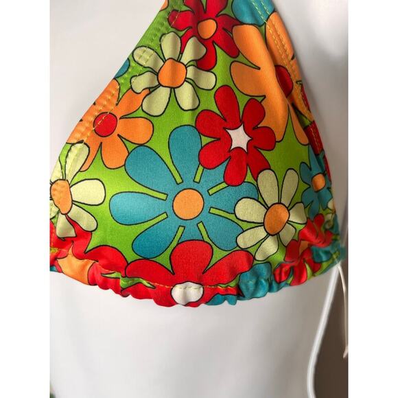 NWOT Women's Swimwear Floral Triangle Bikini Top Side Tie Bottom Multicolor XL - Picture 3 of 6